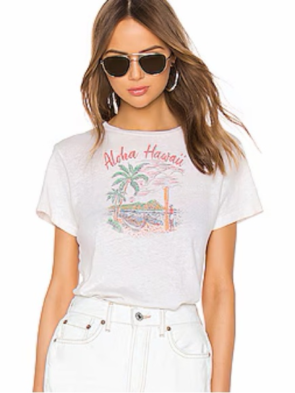 New! Re/Done Aloha Hawaii Oversized Tee in Light Cream